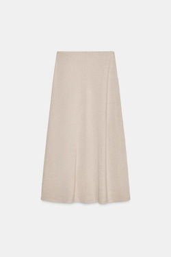 ZARA ЮБКА МИДИ ИЗ МЯГКОЙ ТКАНИ, ПЕСОЧНЫЙ МЕЛАНЖ