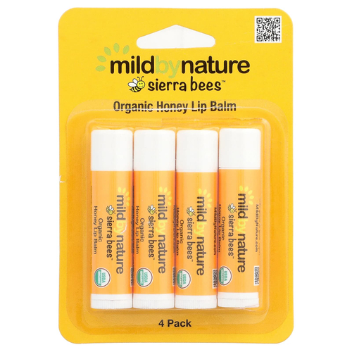 Mild By Nature, Sierra Bees™, органические бальзамы для губ, мёд, упаковка из 4 шт. по 4,25 г (0,15 унции)