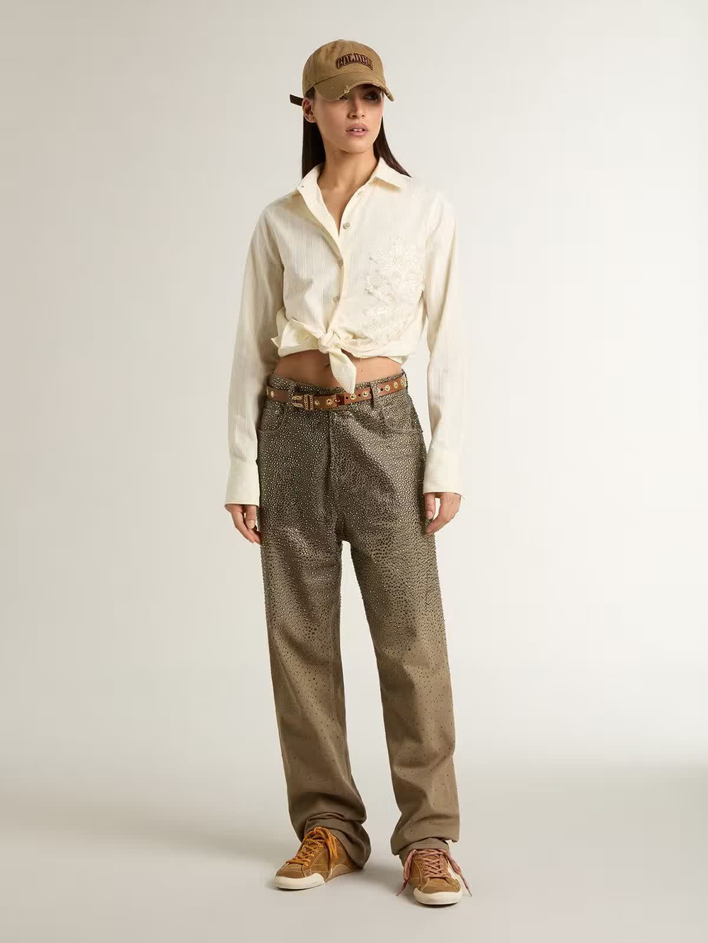 True Star in tobacco-colored suede with white star and platinum heel tab