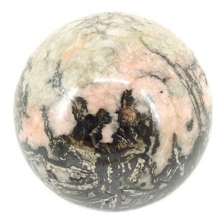 Шар 69мм родохрозит, магнетит, барит 585гр.
