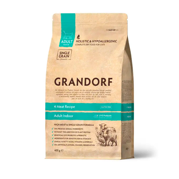 Сухой корм Grandorf Сat 4 Meat PROBIOTIC INDOOR 4 мяса и пробиотик для кошек 400 гр (Грандорф)