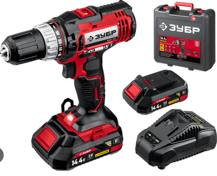 Зубр 14.4В, 2 АКБ (2Ач), дрель-шуруповерт, Мастер. ДШЛ-145-22