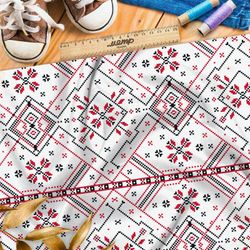 Ткань поплин крупная редкая славянская вышивка на рубахе