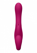 Розовый безремневой вибрострапон Suki со стимулятором клитора - 22 см. (Цвет: розовый)