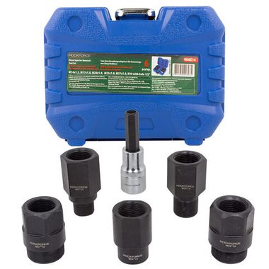 Набор резьбовых адаптеров для демонтажа форсунок 6пр.(М14х1.5, М17х1.0, М20х1.0, М25х1.0, М27х1.0, Н10 с отверстием), в кейсе RockForce##Rock FORCE RF-904G14