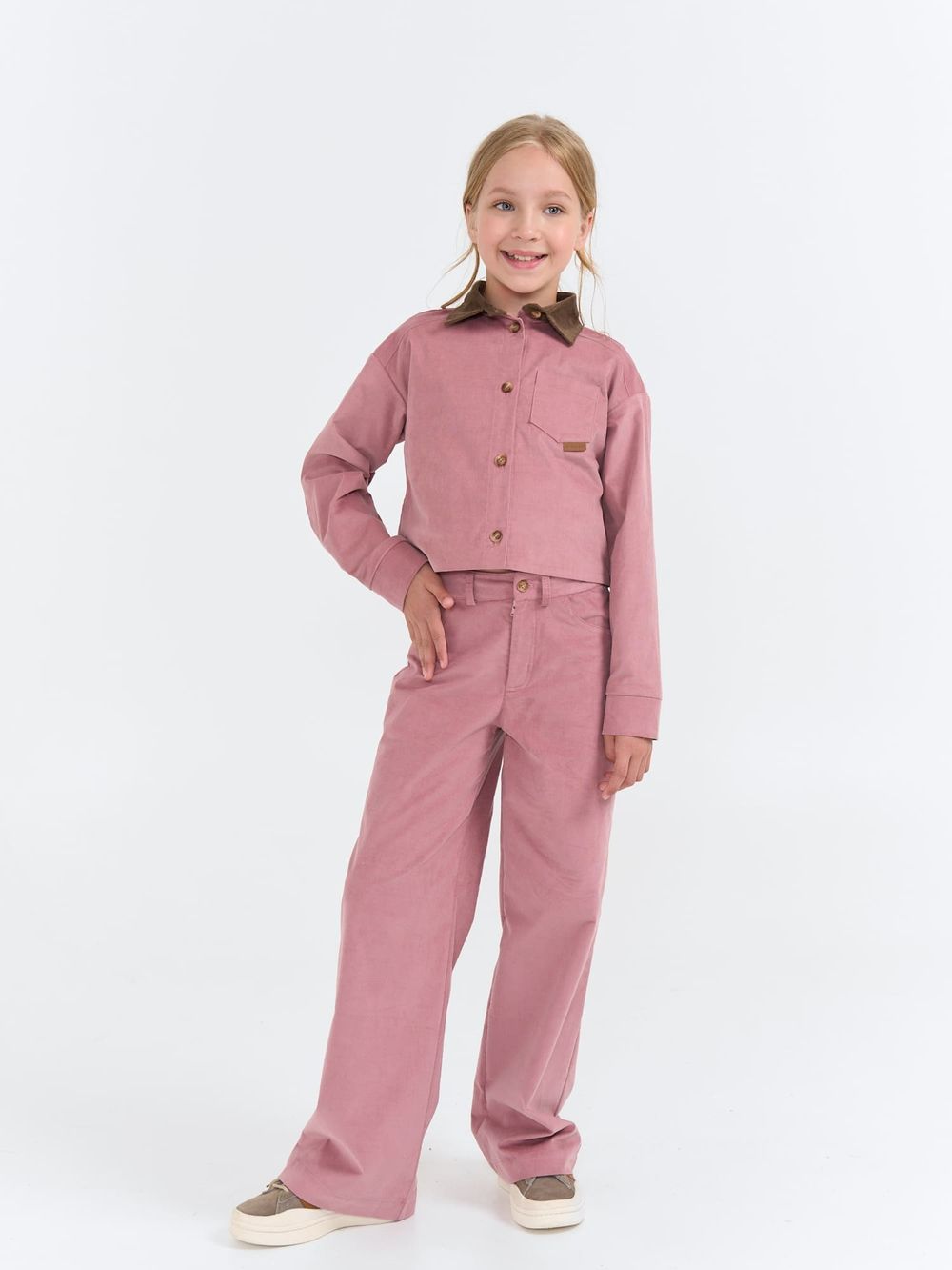 Рубашка вельветовая укороченная "Пудра" 7+