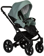 Детская коляска Indigo Mio Eco 3 в 1 с автокреслом Avionaut Cosmo Grey 05 черная кожа+шалфей кожа