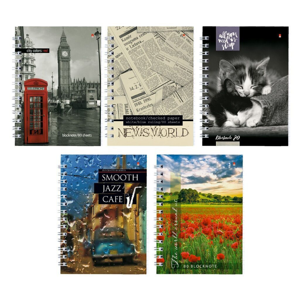 Блокнот А6 80л гребень "Микс 1" клетка