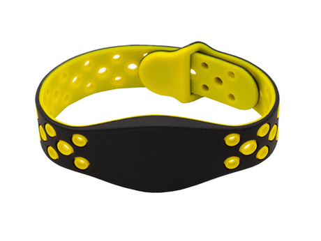 Силиконовый RFID браслет доступа EM-Marine “FITNESS” ЧЕРНО-ЖЕЛТЫЙ, с застежкой