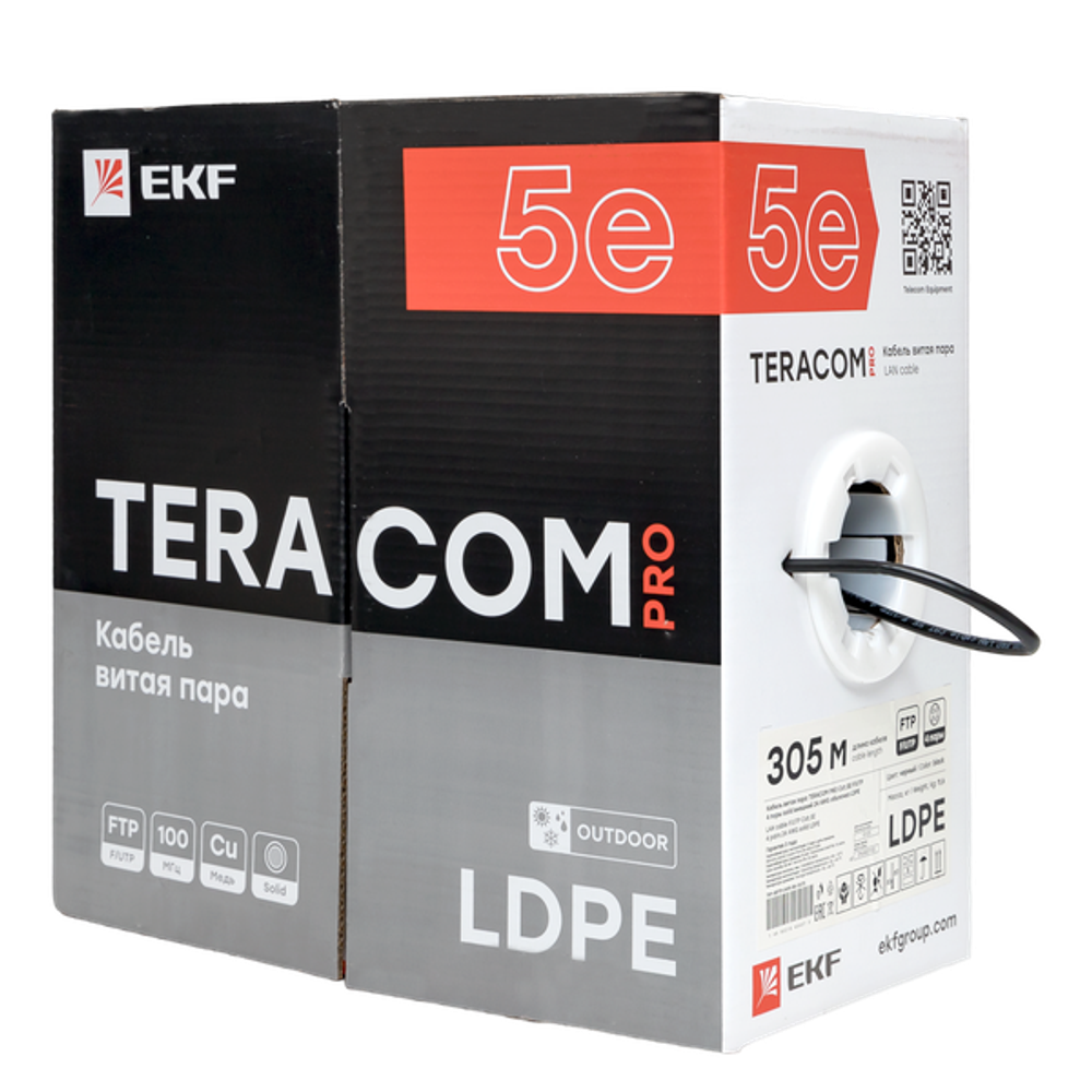 Кабель витая пара TERACOM PRO Cat.5E F/UTP 4 пары solid внешний 24AWG оболочка LDPE цвет черный (упак. 305м) (305.00 шт.)
