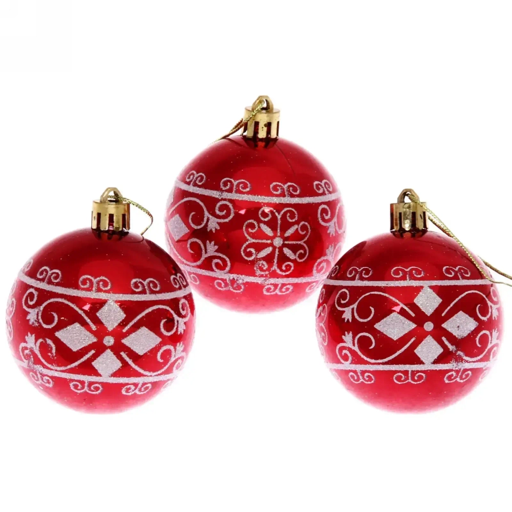 Новогодние шары 6 см (набор 3 шт) «Ажур», красный