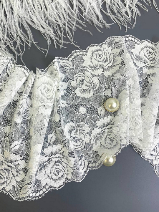 Кружево молочный, 18см, стрейч, айвори,