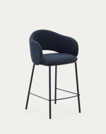 Полубарный стул Maina из синей ткани и стальными ножками с синей отделкой 65