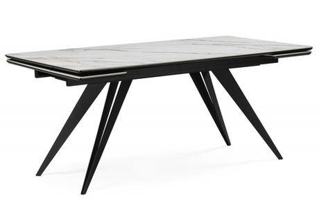Керамический стол Woodville Дарвин 160(220)х89 белый с прожилками gilt white, черный