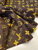 Курточно-плащевая ткань нейлон Louis Vuitton waterproof коричневая с желтым лого