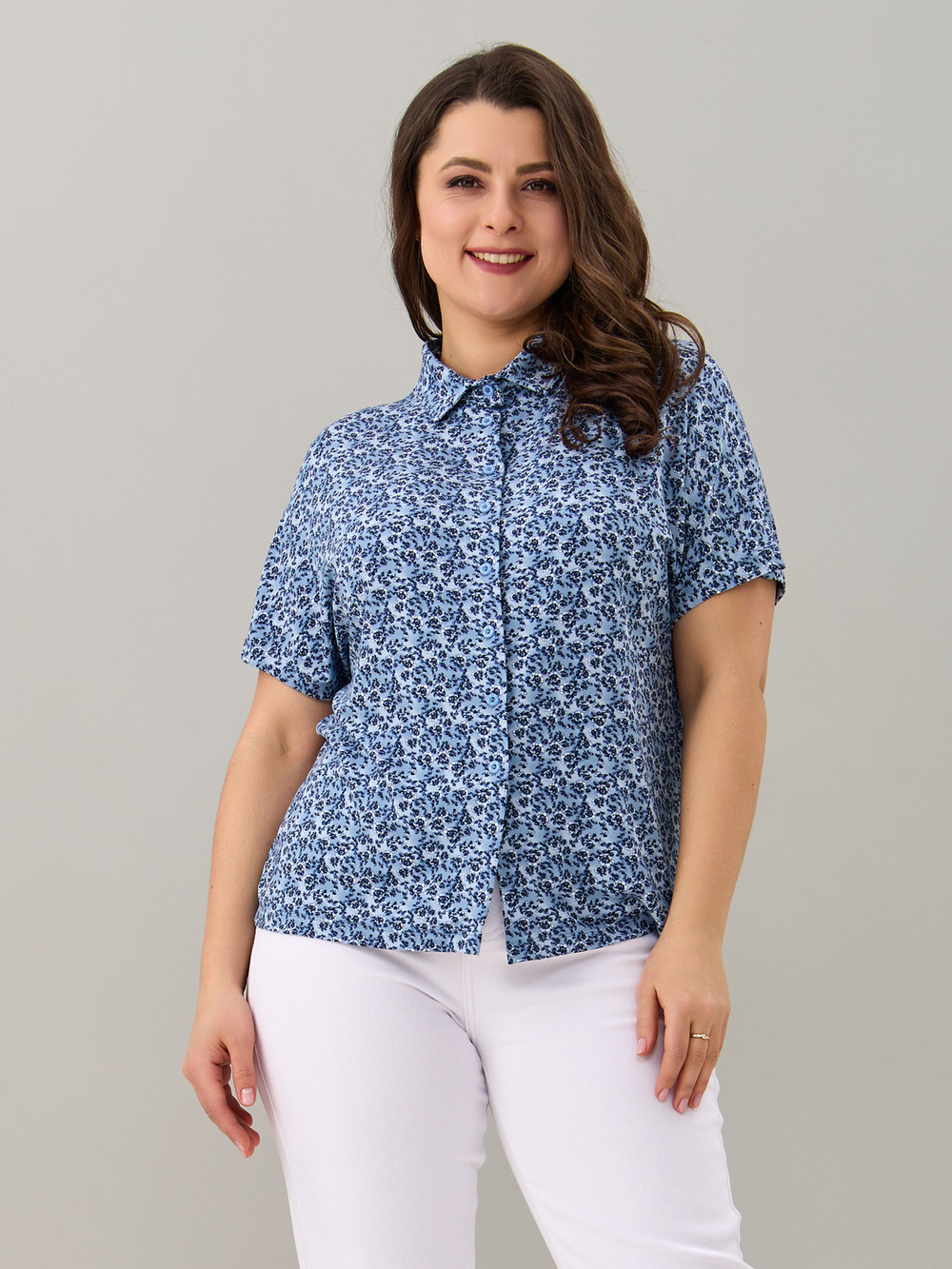 Блузка БЛв-182/голубойтуман-индигоцветы