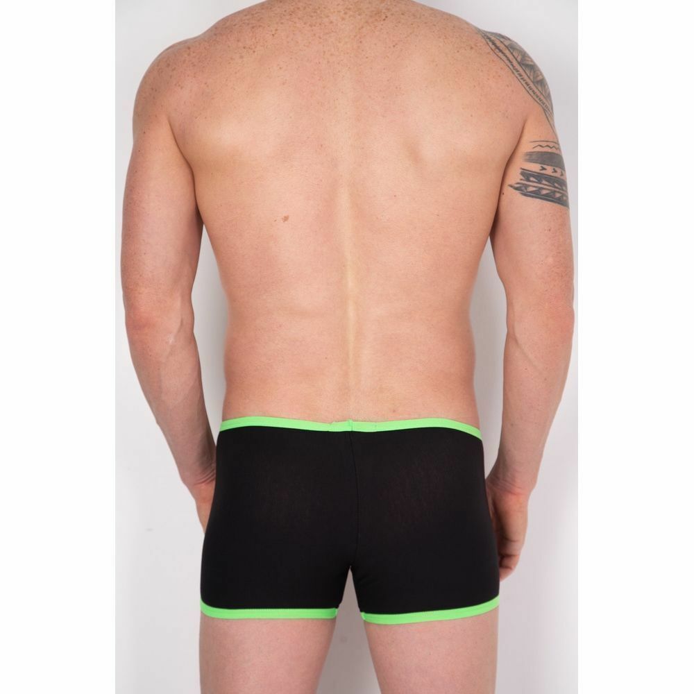 Мужские трусы боксеры черные с белой вставкой и зеленой резинкой Cosmos Colors PC30-GWB