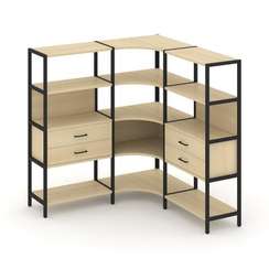 Shelf System Трехсекционный угловой стеллаж четырехярусный с ящиками SN.STMU-431 Акация Лорка/Металл