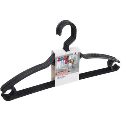 Плечики пластиковые ребристые 4шт «ИДЕЯДОМА», цвет чёрный, 38*20см (Селфи)