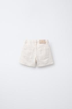ZARA ДЖИНСОВЫЕ ШОРТЫ С ВЫШИВКОЙ, ЭКРЮ