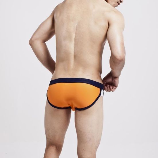 Мужские плавки брифы оранжевые с темно-синей окантовкой Seobean Orange Brief Swimsuit