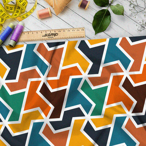 Ткань шелк Армани разноцветный геометрический узор