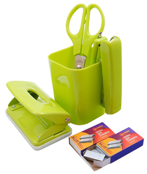Набор настольный канцелярский QREDO, зеленый, 6 предметов