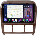 Магнитола для Mercedes-Benz S W220 1998-2005 (рамка дерево) - FarCar GX9-220W монитор 9.5" 2K QLED на Android 14, TS20, 6+128Гб, CarPlay, 4G SIM-слот