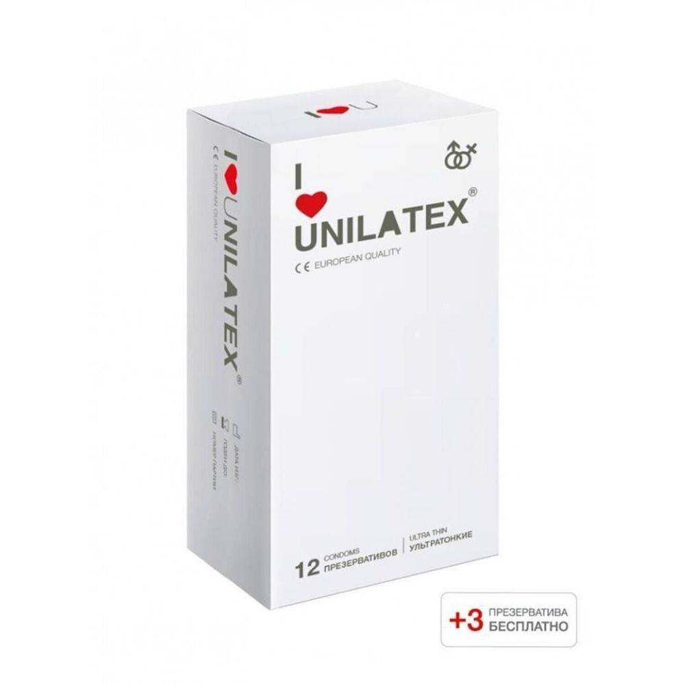 Unilatex Ultra Thin 12 шт+3 шт презервативы гладкие №12 ультратонкие