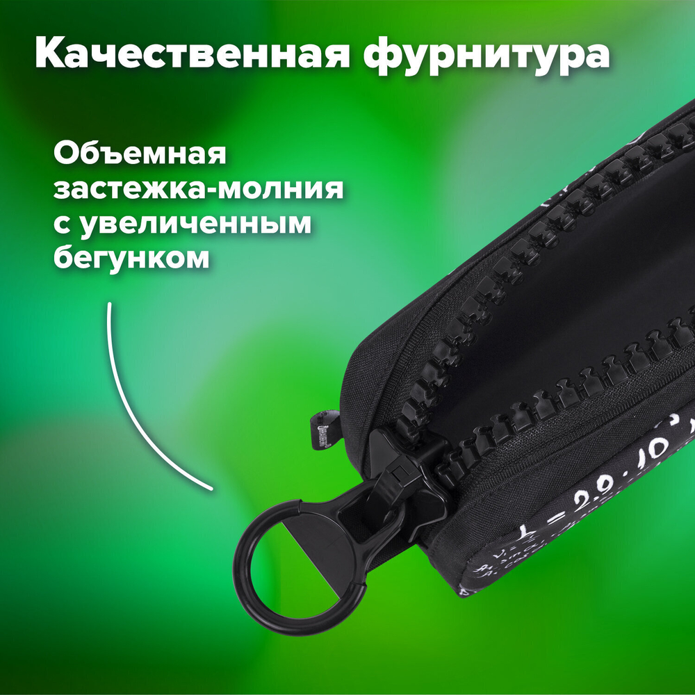 Пенал BRAUBERG с объемной "тракторной" молнией 1 отделение ткань 22х8х6 5 см "Science" (2 штуки в упаковке)