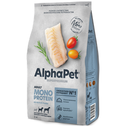 Сухой корм ALPHAPET Monoprotein Superpremium для взрослых собак средних и крупных пород из белой рыбы - 2 кг