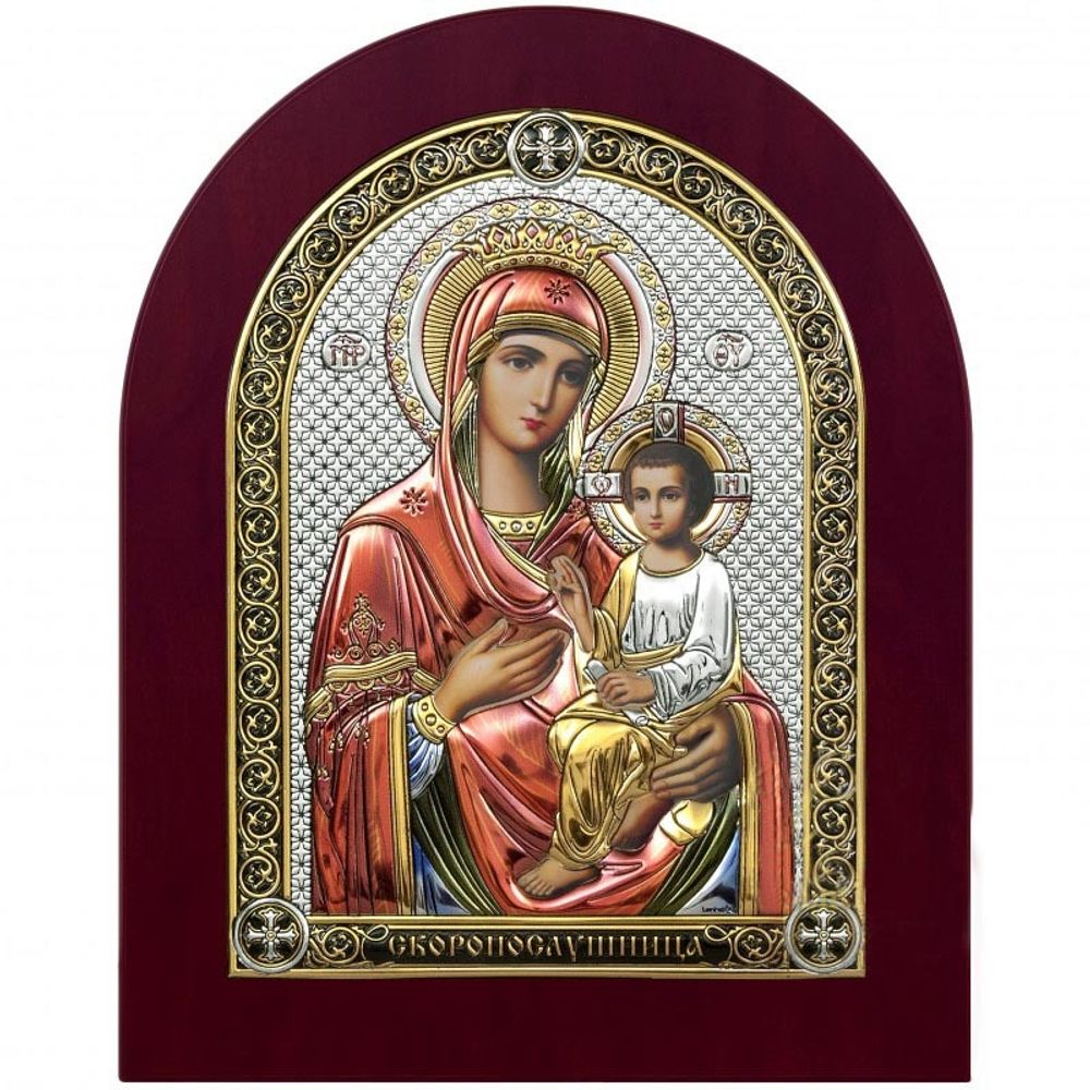 Скоропослушница. Маленькая икона Божьей Матери в серебряном окладе.