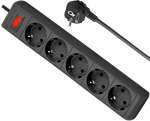 Сетевой фильтр Defender ES 1,8 метра, 5 розеток, Предохранитель, Черный, original