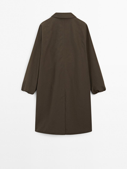 Massimo Dutti Тренч из высокотехнологичной ткани с пуговицей, коричневый