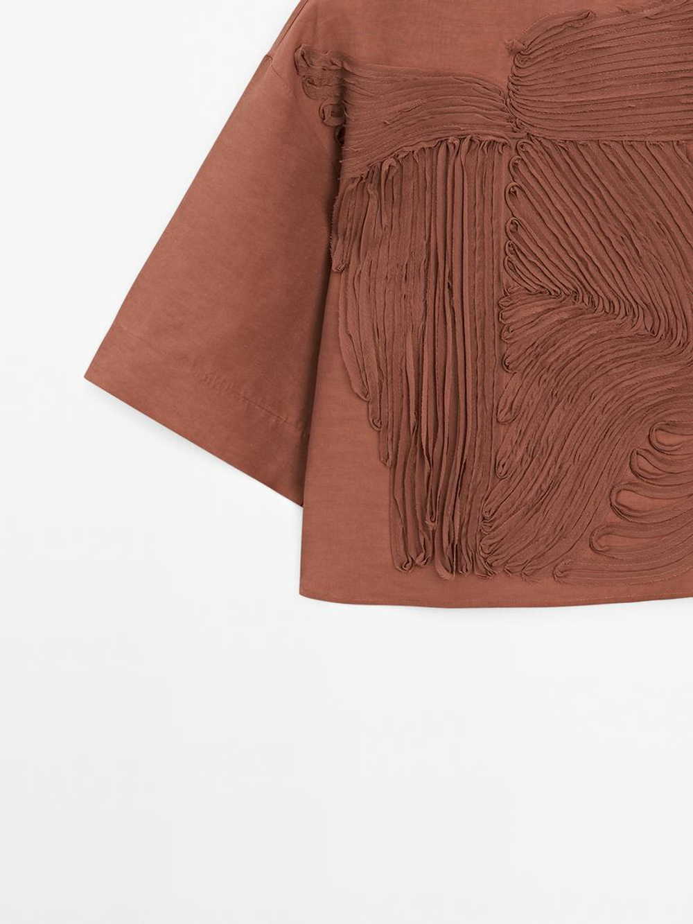 Massimo Dutti Топ свободного кроя с вышивкой, черепичный