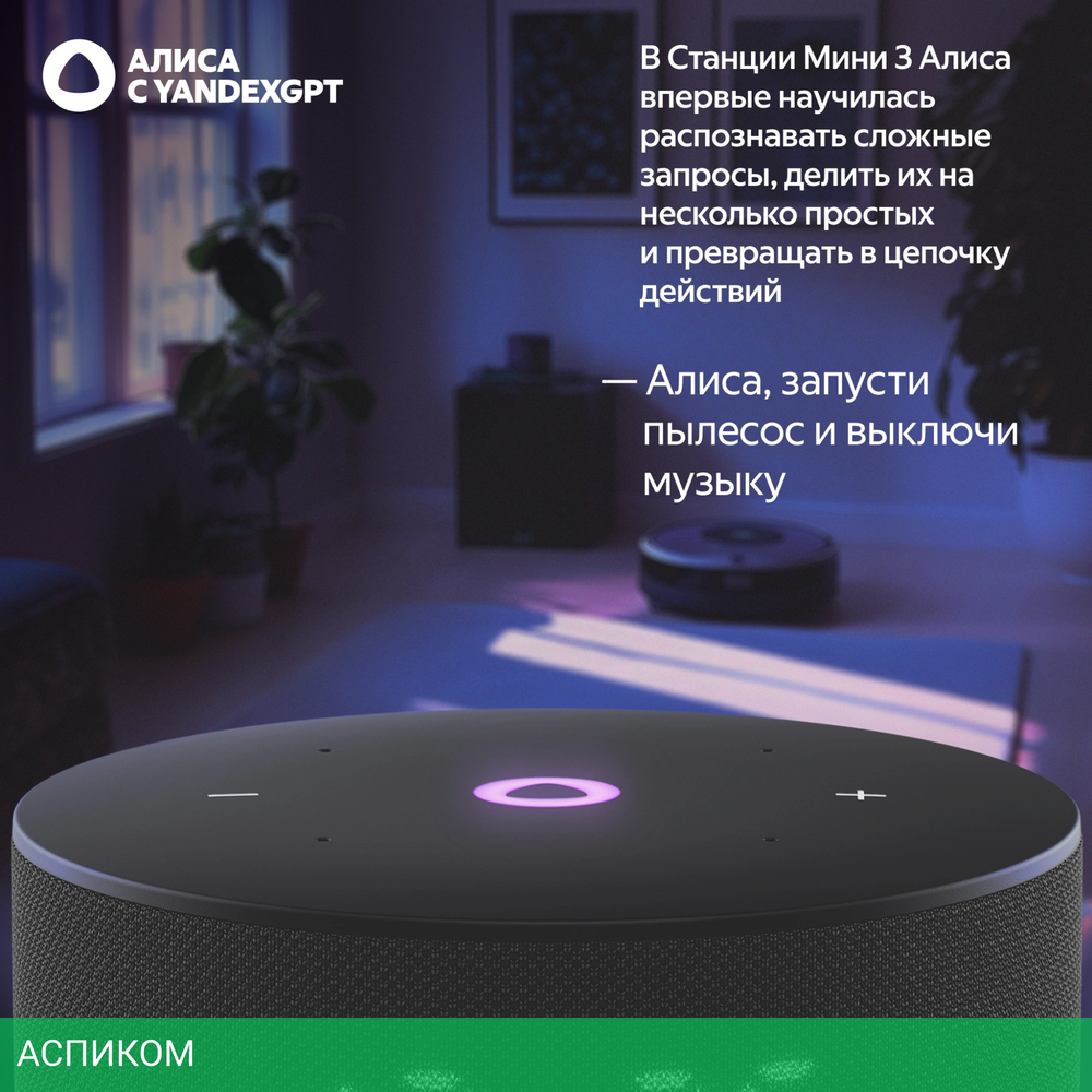 Умная колонка Яндекс Станция Мини 3 черный (YNDX-00027BLK)