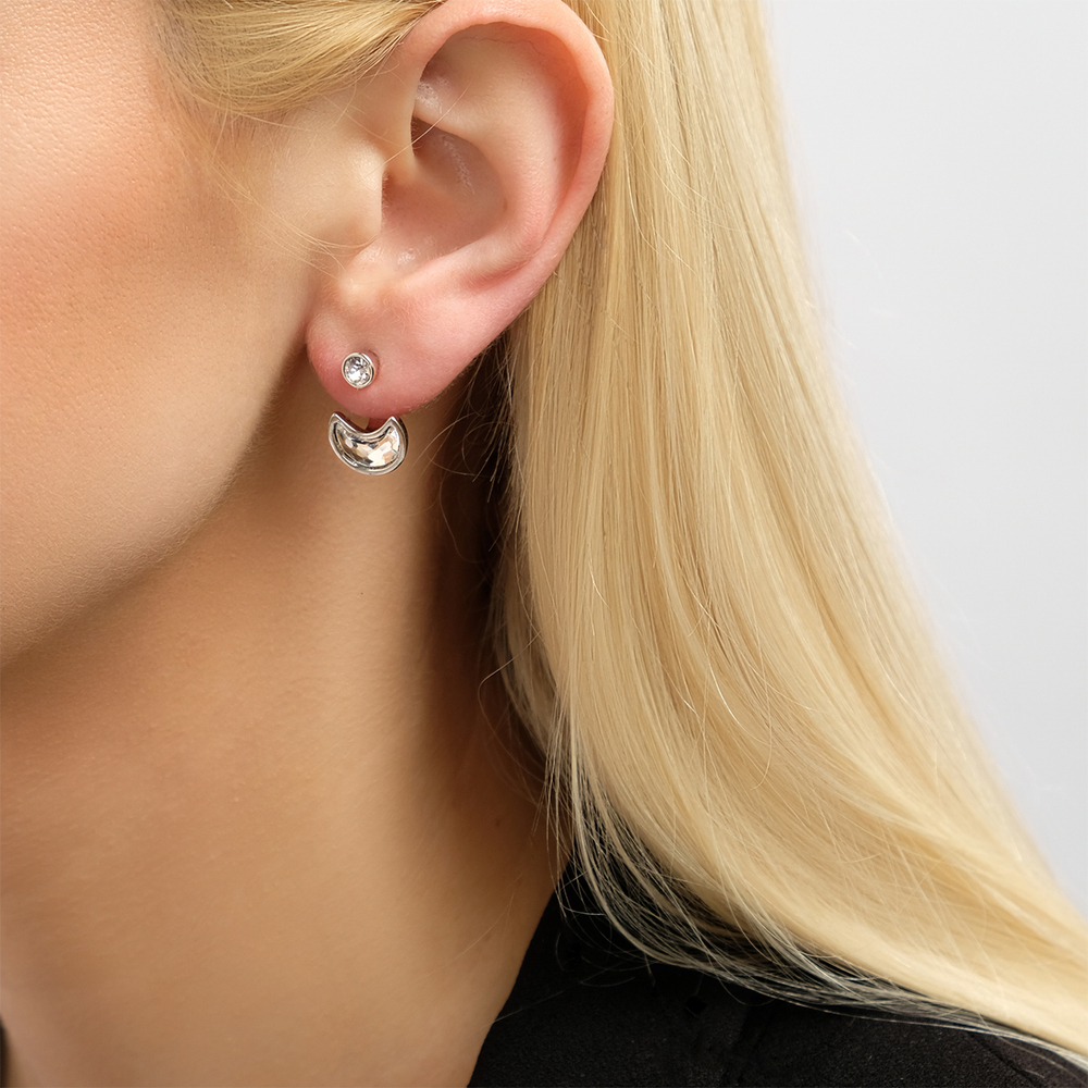 "Логр" серьги в родиевом покрытии из коллекции "Open Space" от Jenavi с замком пусеты