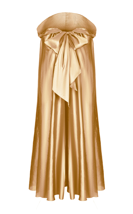 Плащ-накидка макси из шелка с бантом и капюшоном