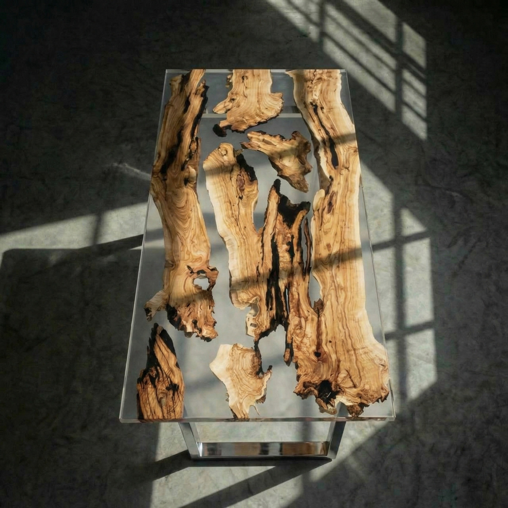 Стол из кусочков граба в смоле