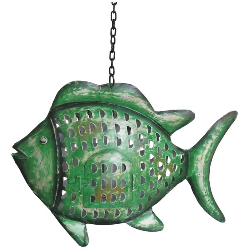 Подсвечник подвесной "Рыба" зеленый антик малая 45x10x33см Металл