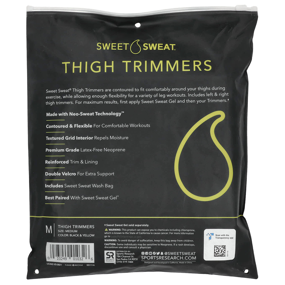Sports Research, Sweet Sweat®, триммеры для бедер, средний размер, черный и желтый, 1 пара