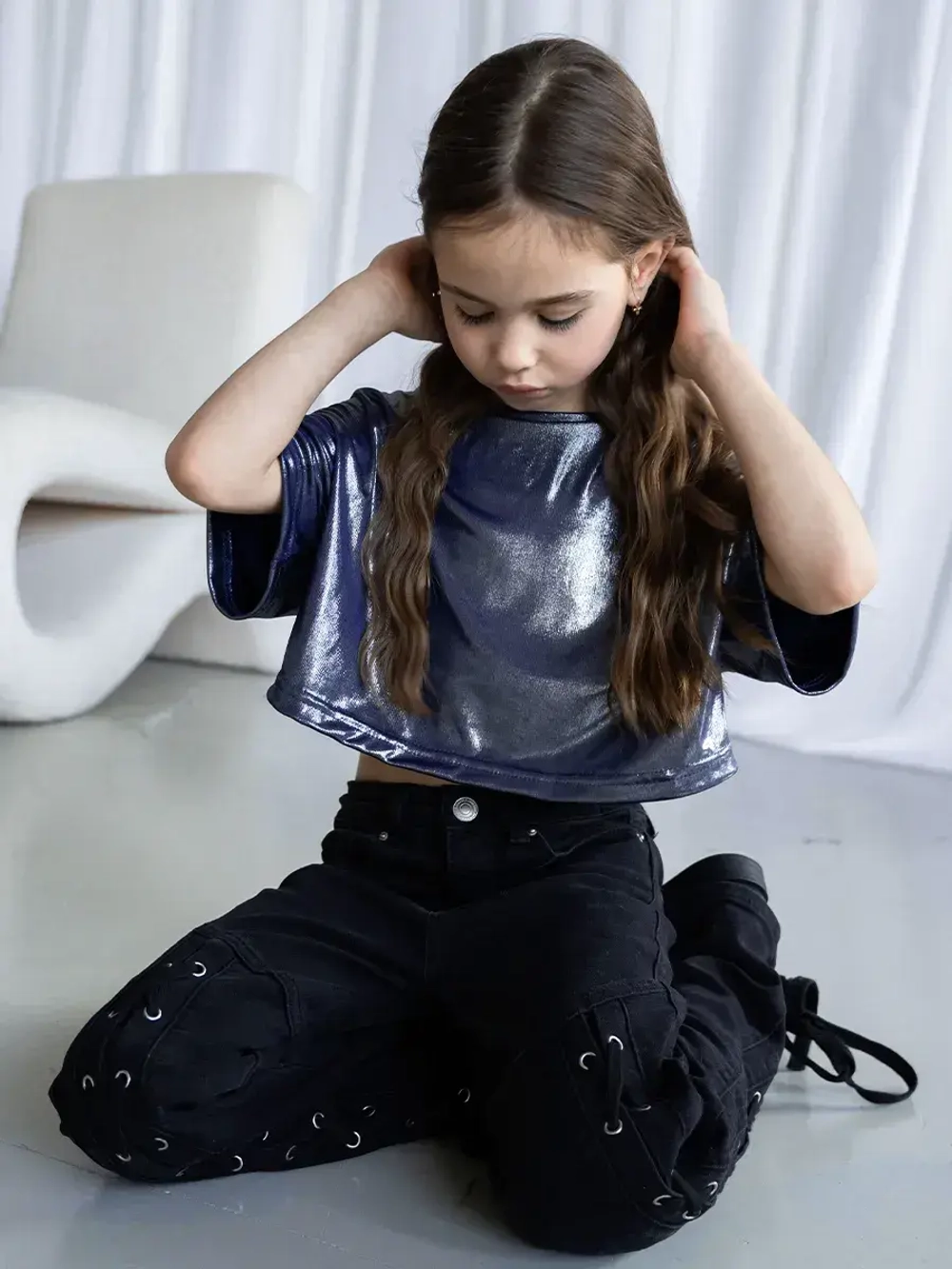 Футболка синяя праздничная для девочки