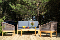 "Канны" лаунж-зона 4-местная из роупа со столиком "Канны" (серый гранит), основание дуб, роуп коричневый