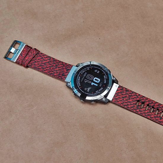 Ремешок нейлоновый 22 мм жакардовое плетение для Garmin MARQ / Epix / Fenix (47 мм) (Красный, серебристая пряжка)