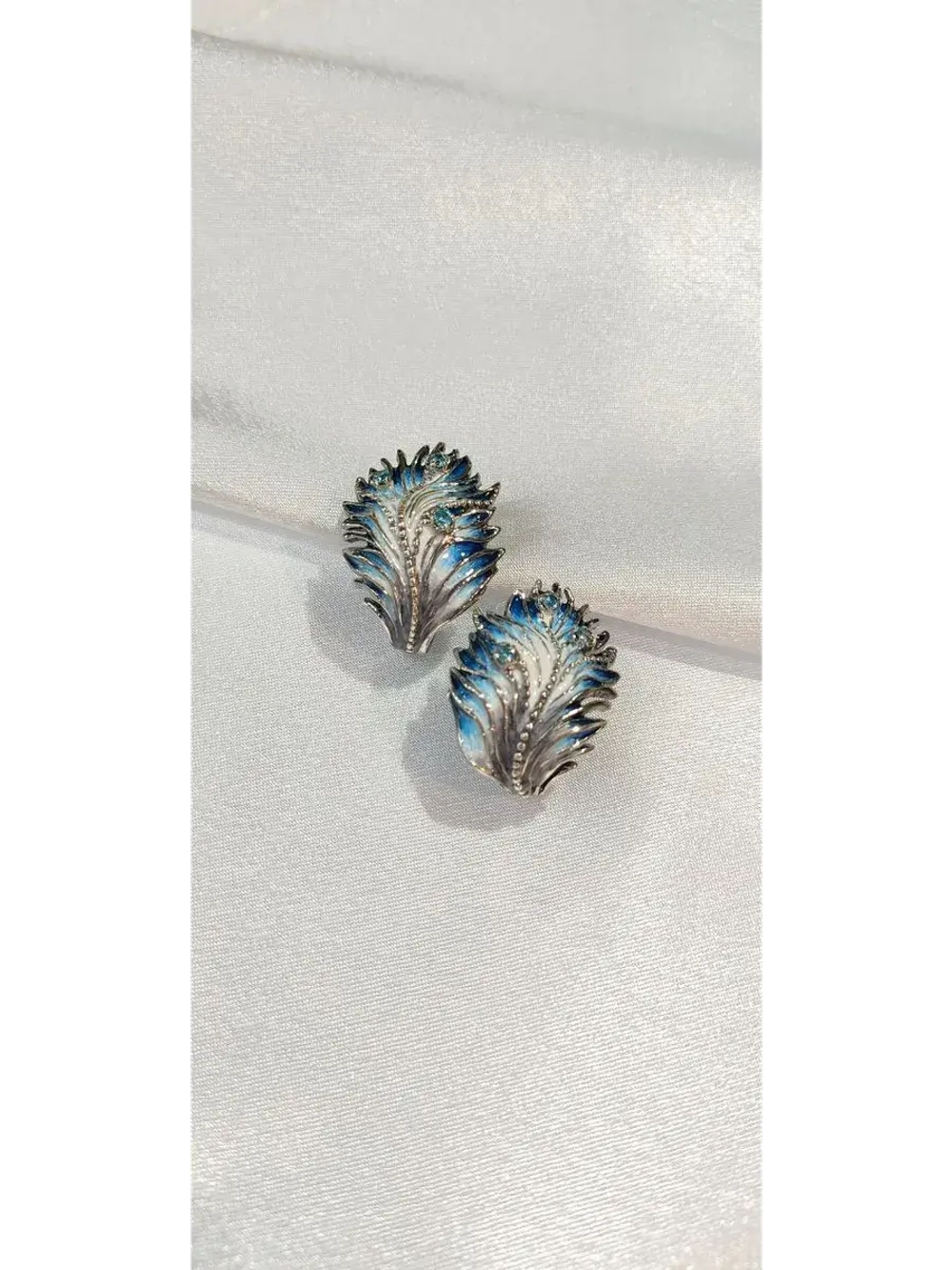 Серьги серебро голубая эмаль