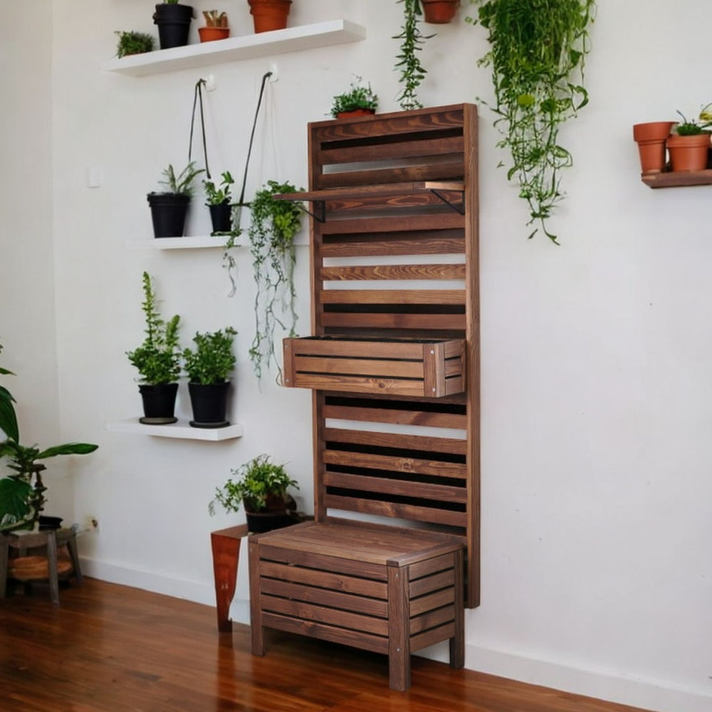 Ящик навесной деревянный для цветов и растений Эпларо, для хранения на балкон, в сад, в прихожую, венге