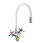 Смеситель для кухни, BOOU, гибк излив, с кран-буксой, бел, BA5318-1F-E351A-B702