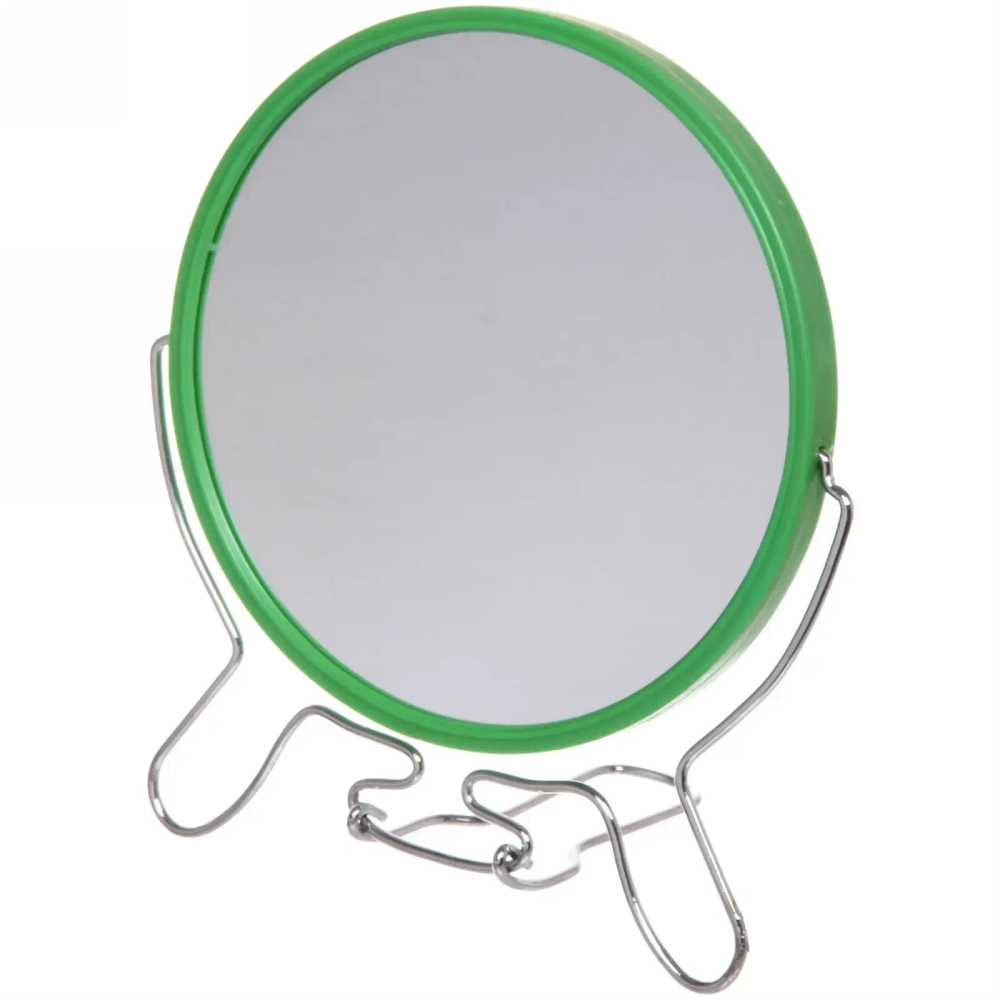 Зеркало настольное в металлической оправе «Практика» круг, подвесное, двухстороннее d-14см