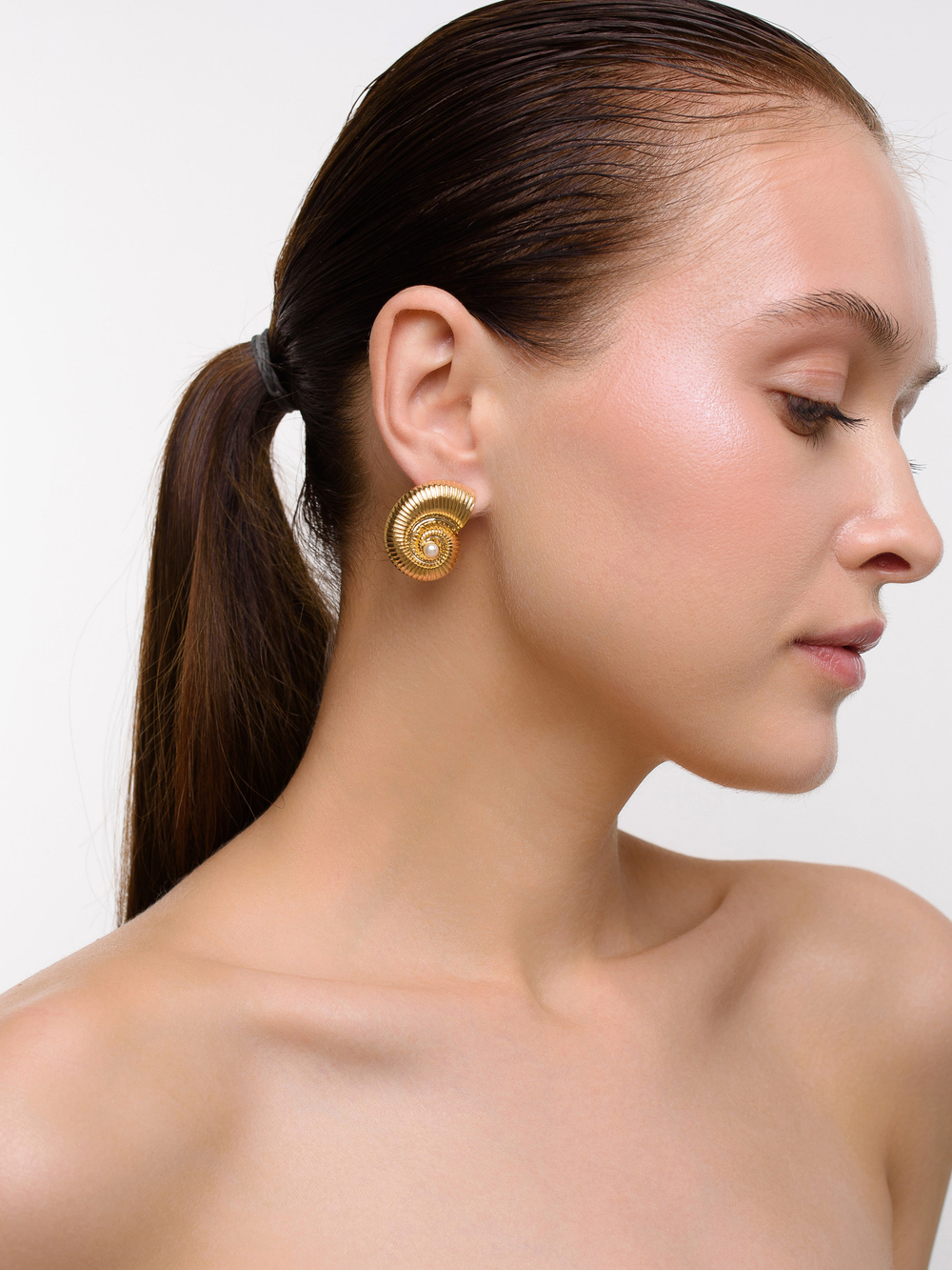 Серьги "Shell Ribbing Pearl" Gold