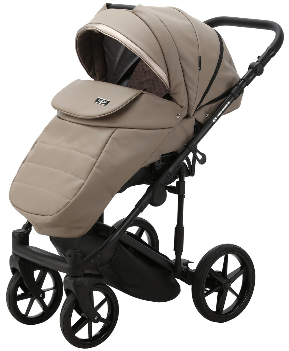 Детская коляска Adamex Rimini Deluxe 3 в 1 RI215 Т.БЕЖ.КОЖА+БЕЖ.ПЕРЛ.ОТДЕЛКА